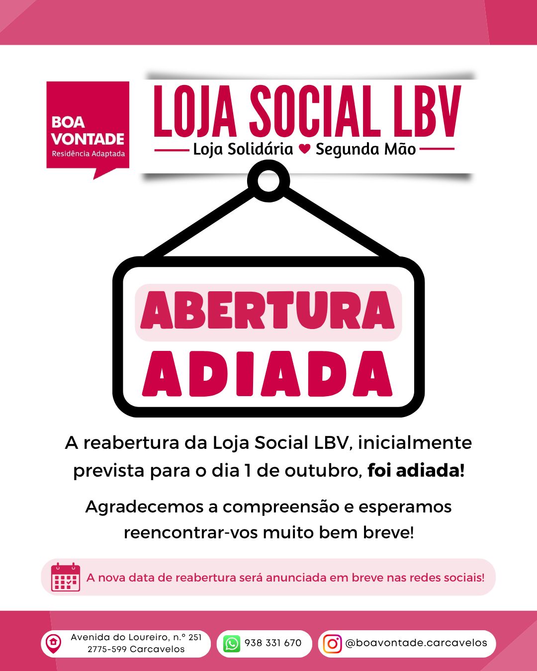 Flyer da abertura da Loja Social LBV a 1 de Outubro