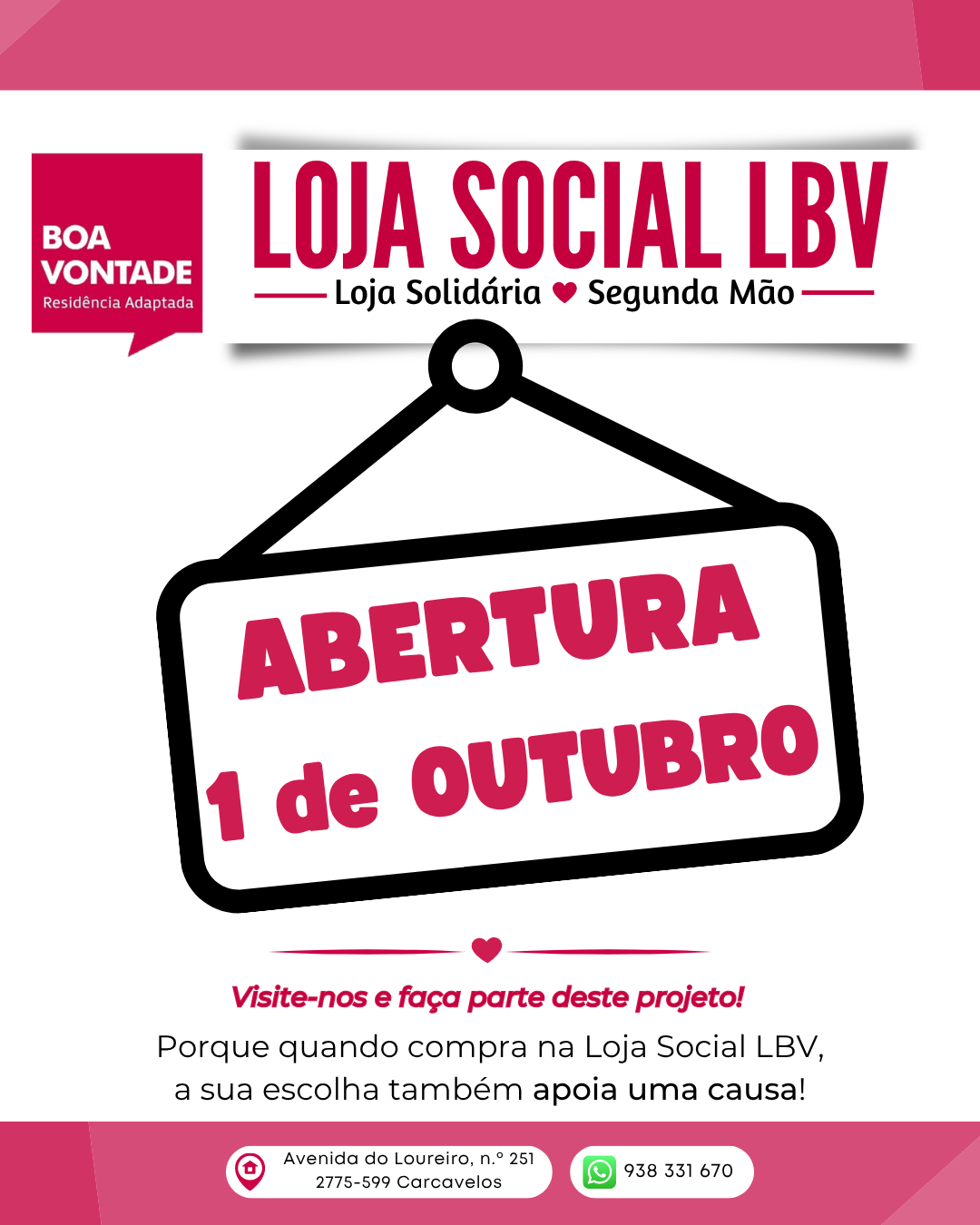 Flyer da abertura da Loja Social LBV a 1 de Outubro